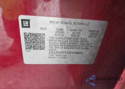 2018 Chevrolet Malibu Lt z USA, uszkodzony, nr VIN 1G1ZD5ST7JF253811